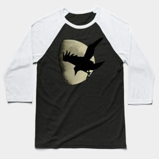 Half Moon With Flying Raven Crow Silhouette Baseball T-Shirt